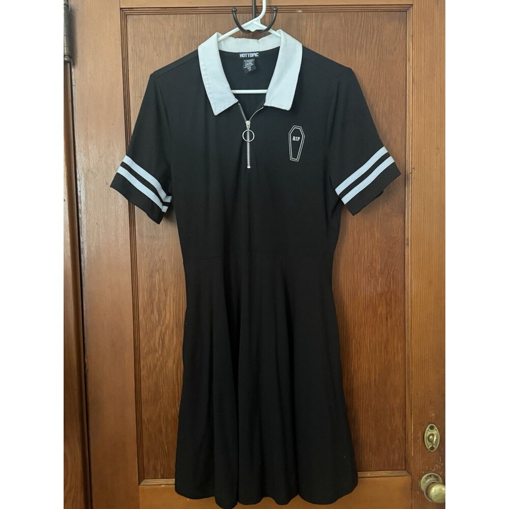 Hot Topic Black & White Collar Wednesday Dead Inside Coffin Goth Grunge Dress L